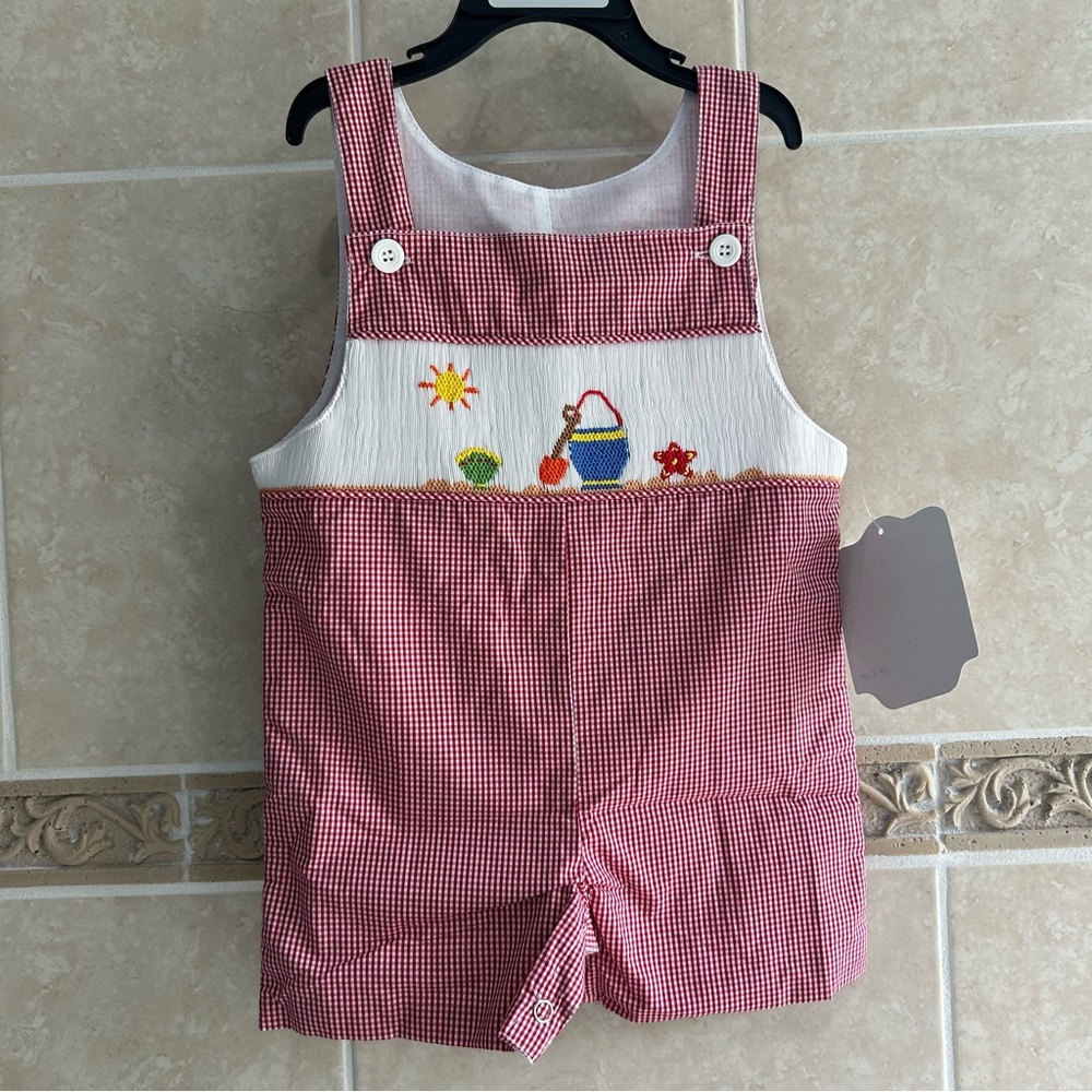 Remember Nguyen Smocked beach Jon Jon overalls